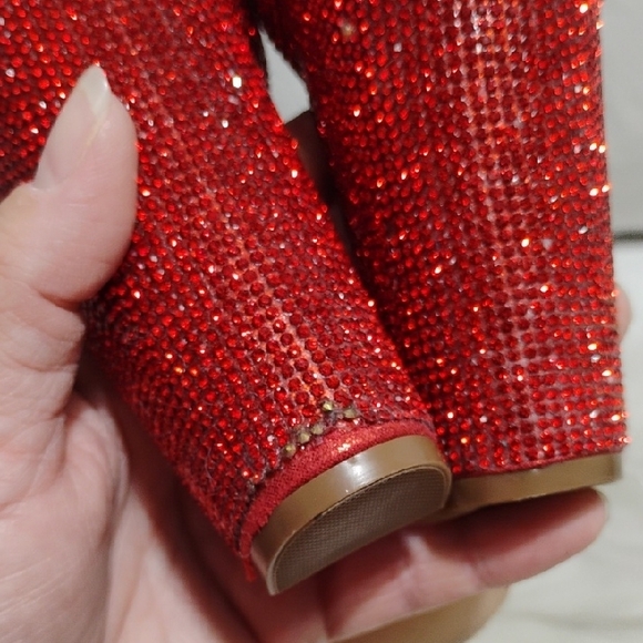 De Blossom Celina Collection Sparkly Red Glitter Block Heel Sandals Sz.10 - Picture 11 of 13